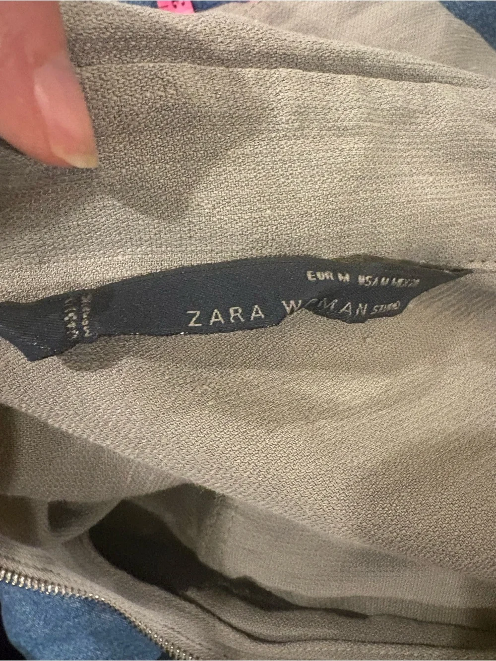 Zara utility coverall jumpsuit M taupe zipper elastic waist safari linen blend